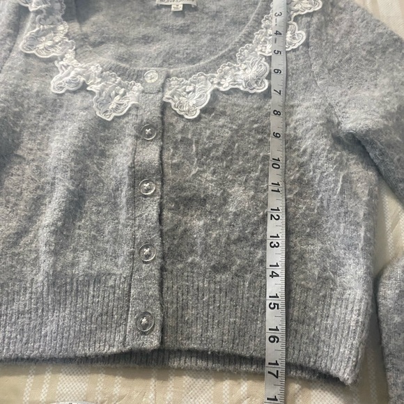 For Love And Lemons Arinah Gray Cardigan with White scalloped Lace Trim - Picture 6 of 10